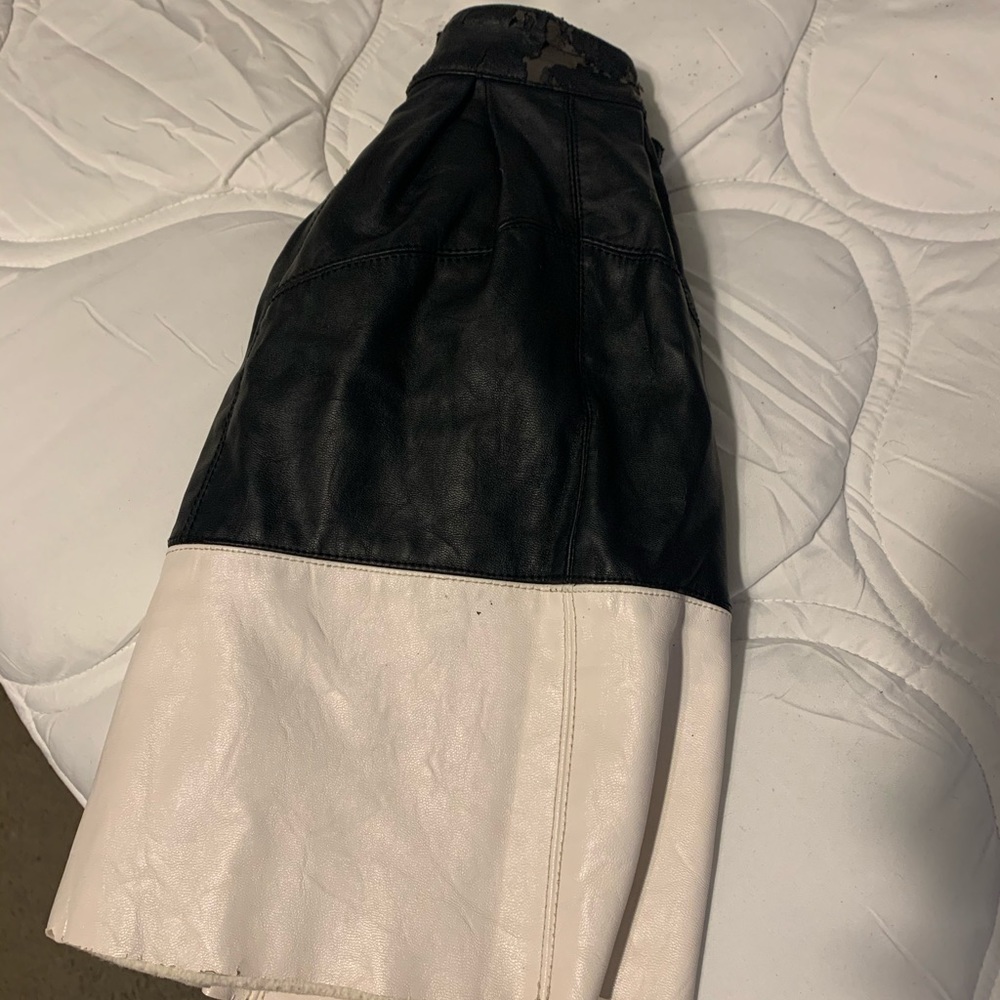 Color block leather skirt